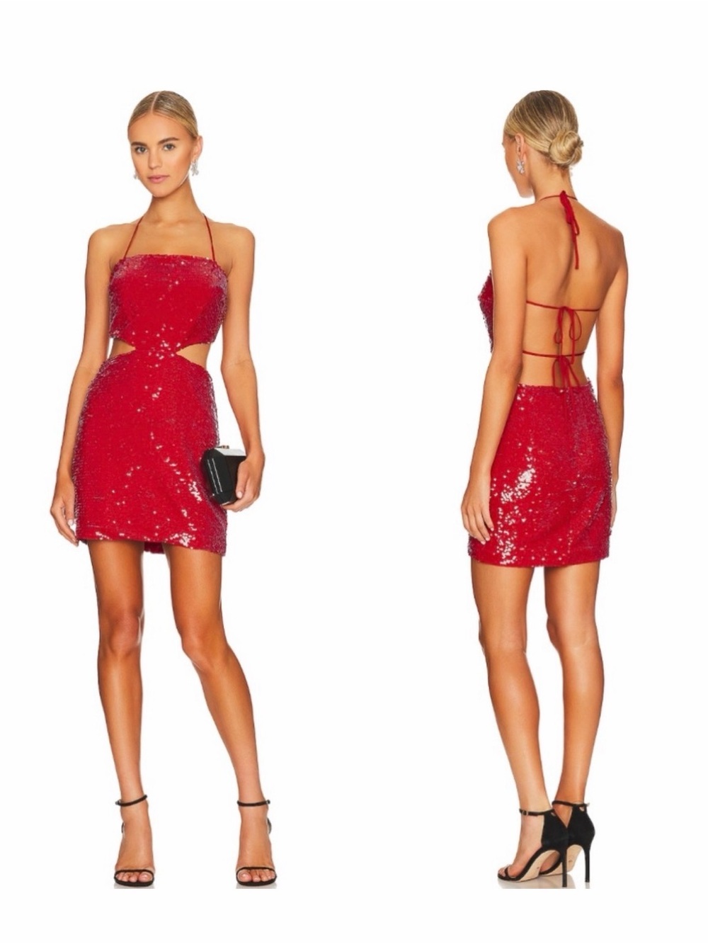 Amanda Uprichard Red Sequin Cutout Halter Mini Dress
